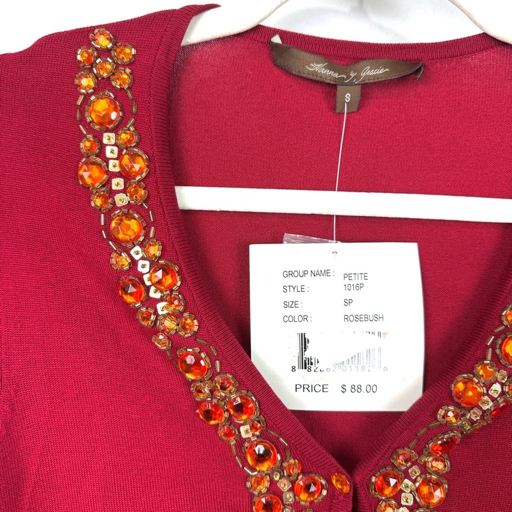 Vintage NWT Hanna & Gracie Red Embellished Silk Bolero Sweater Top Women’s Sz SP - Picture 5 of 11